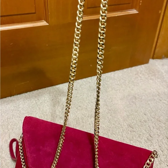 White House Black Market Burgundy Clutch with Bow & Removable Chain Strap - Picture 6 of 11